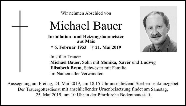 Traueranzeige Michael Bauer
