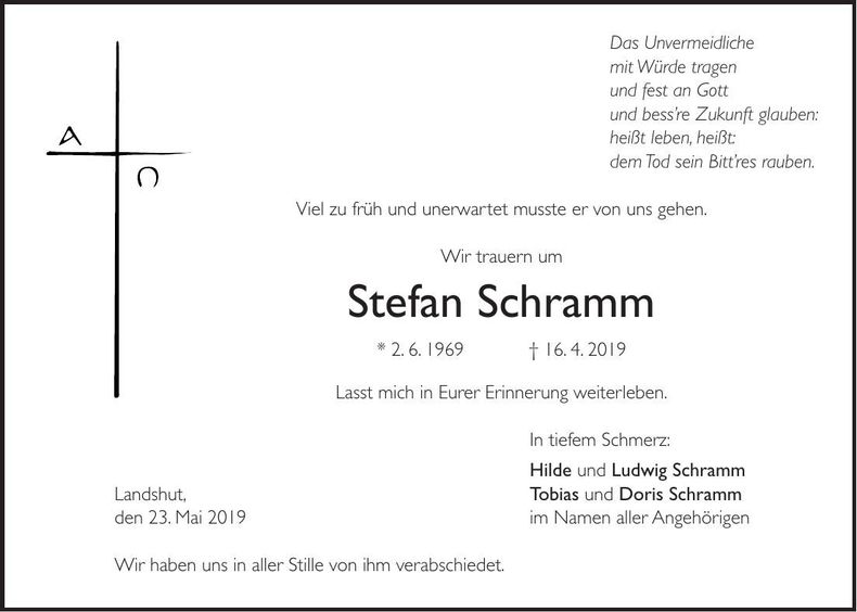 Traueranzeige Stefan Schramm
