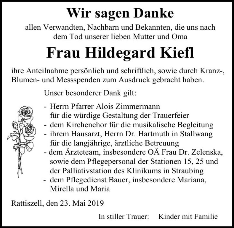 Traueranzeige Hildegard Kiefl