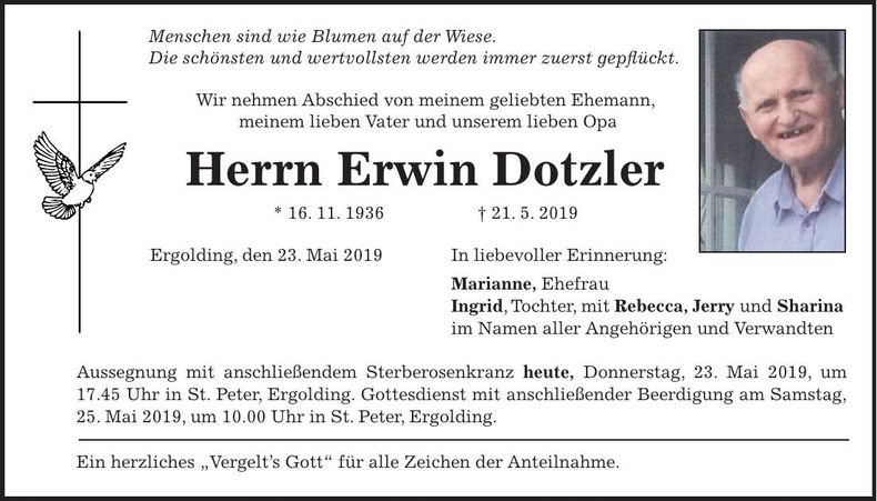 Traueranzeige Erwin Dotzler