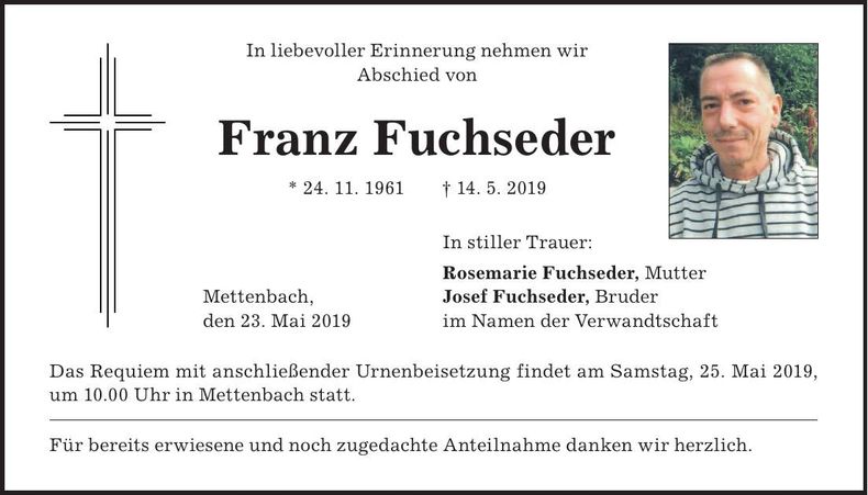 Traueranzeige Franz Fuchseder
