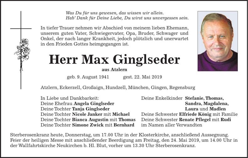 Traueranzeige Max Ginglseder