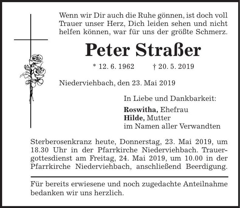 Traueranzeige Straßer Peter
