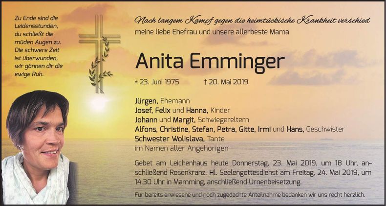 Traueranzeige Anita Emminger