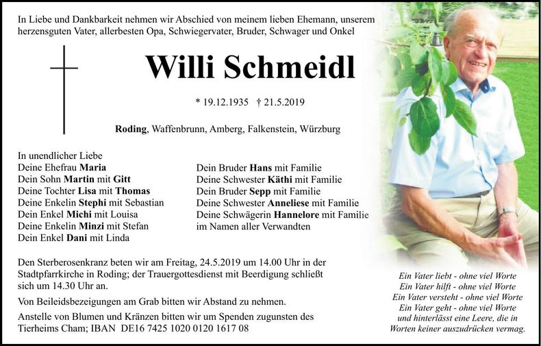Traueranzeige Willi Schmeidl