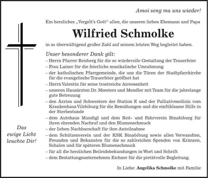Traueranzeige Wilfried Schmolke