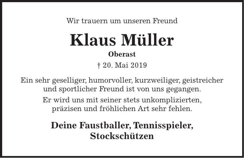 Traueranzeige Klaus Müller