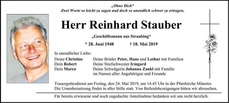 Traueranzeige Reinhard Stauber