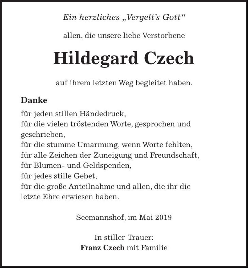 Traueranzeige Hildegard Czech