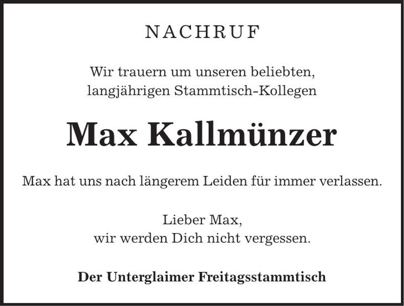 Traueranzeige Max Kallmünzer