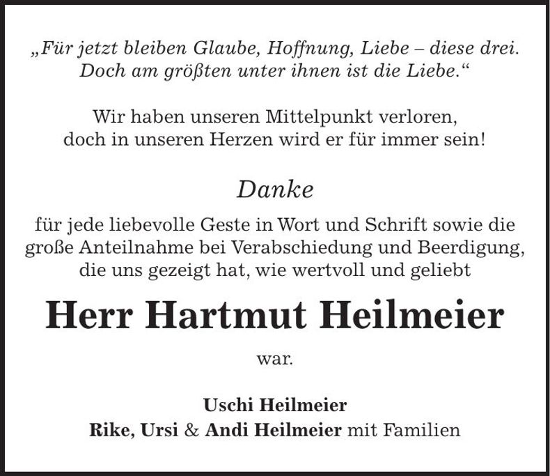 Traueranzeige Hartmut Heilmeier