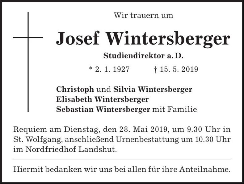 Traueranzeige Josef Wintersberger