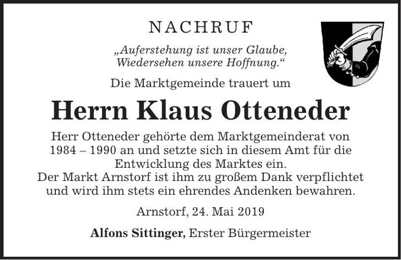 Traueranzeige Klaus Otteneder