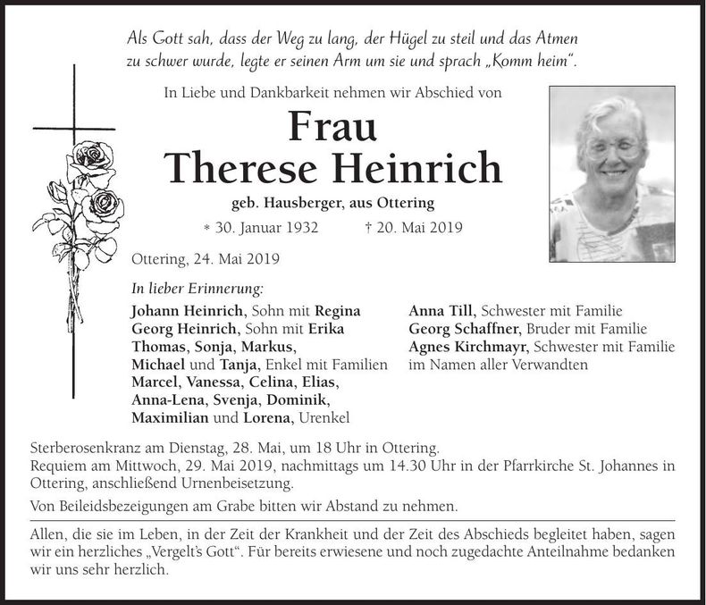 Traueranzeige Therese Heinrich