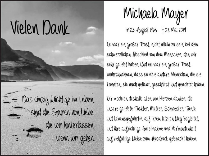 Traueranzeige Michaela Mayer