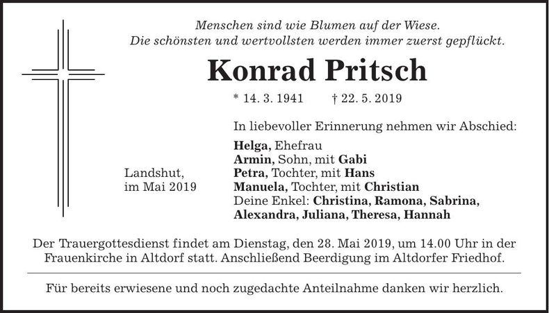 Traueranzeige Konrad Pritsch