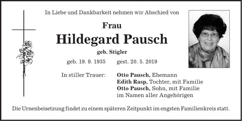 Traueranzeige Hildegard Pausch