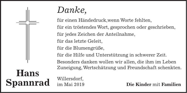 Traueranzeige Hans Spannrad