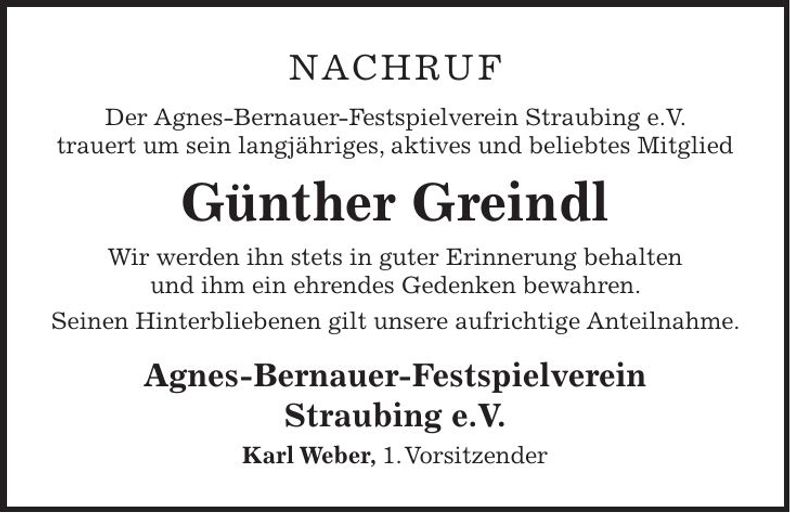 Traueranzeige Günther Greindl