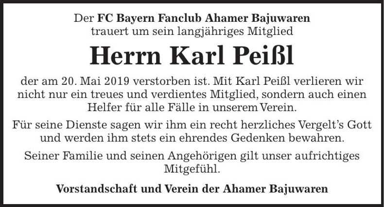 Traueranzeige Karl Peißl