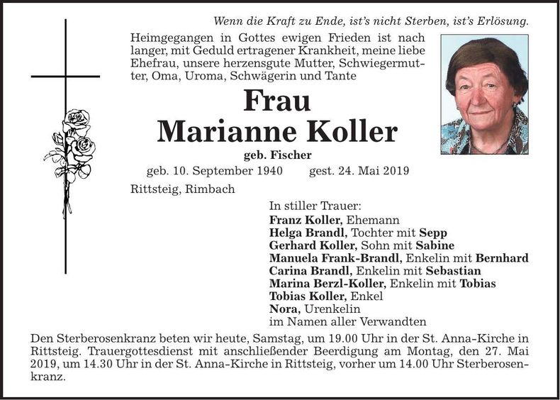 Traueranzeige Marianne Koller