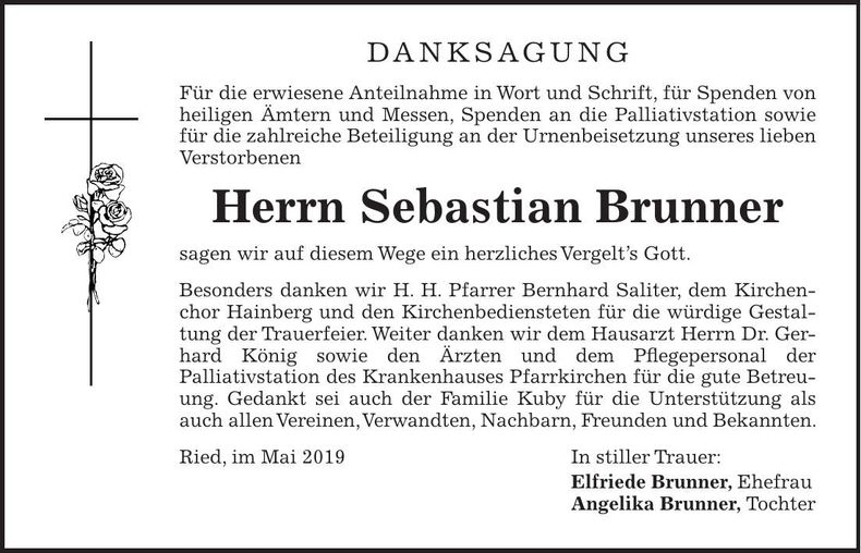 Traueranzeige Sebastian Brunner