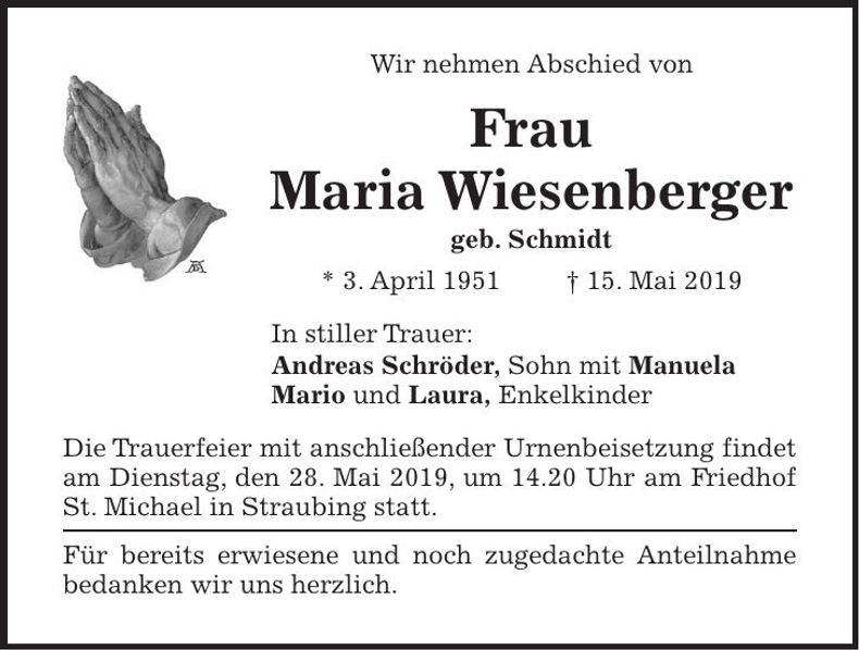 Traueranzeige Maria Wiesenberger