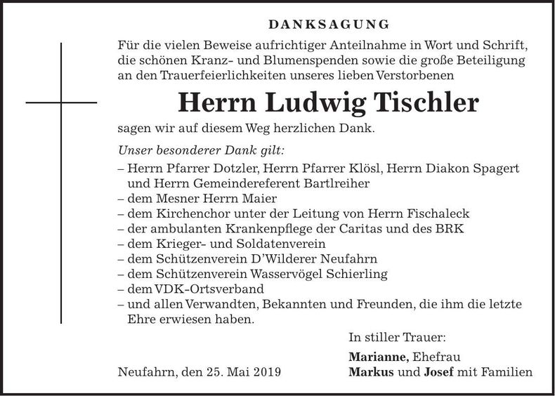 Traueranzeige Ludwig Tischler