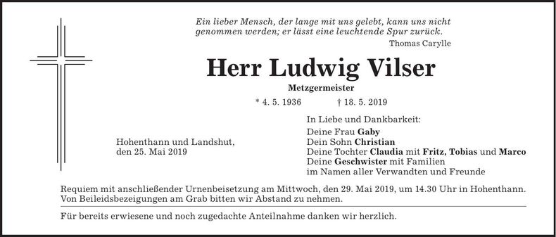 Traueranzeige Ludwig Vilser