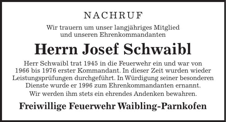 Traueranzeige Josef Schwaibl