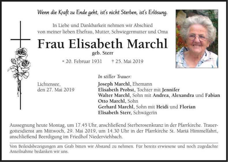 Traueranzeige Elisbeth Marchl