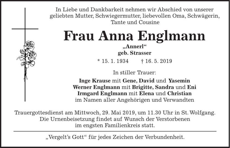Traueranzeige Anna Englmann