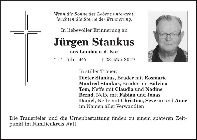 Traueranzeige Jürgen Stankus