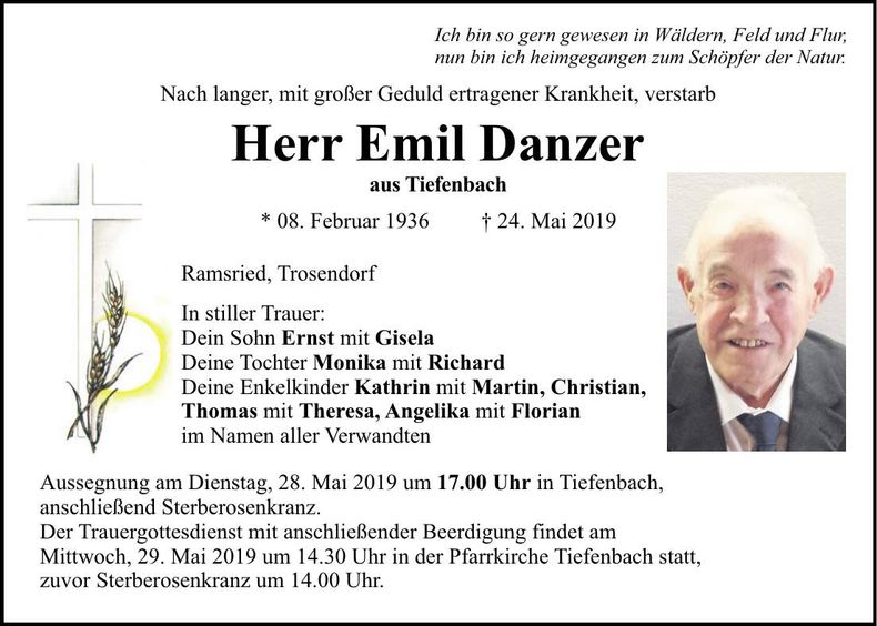 Traueranzeige Emil Danzer