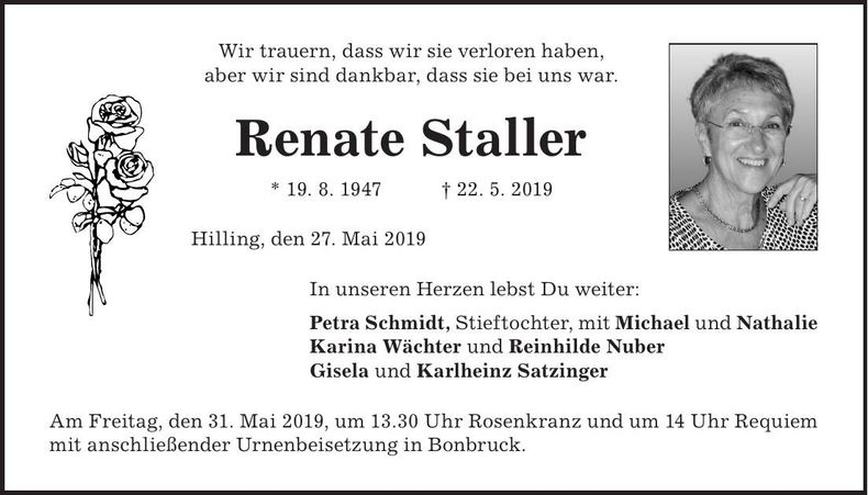 Traueranzeige Renate Staller