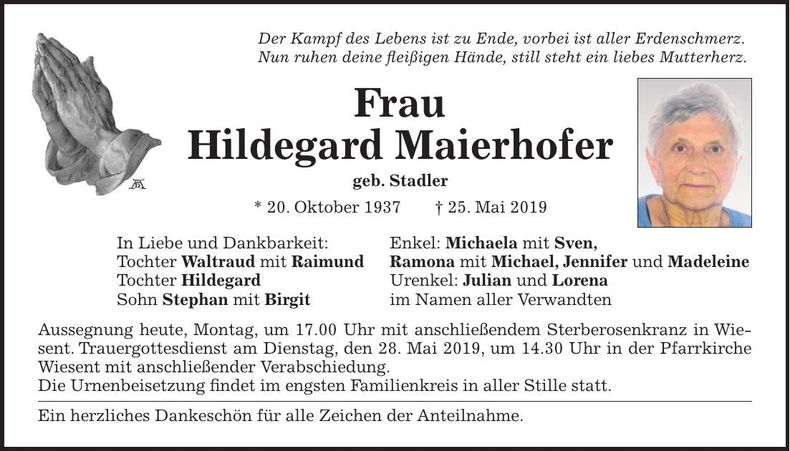 Traueranzeige Hildegard Maierhofer