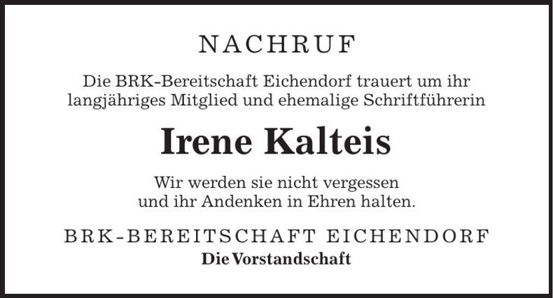 Traueranzeige Irene Kalteis