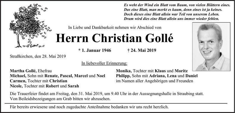 Traueranzeige Christian Golle