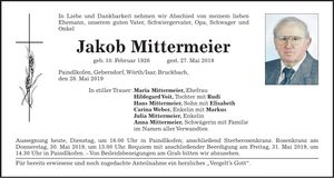 Traueranzeige Jakob Mittermeier