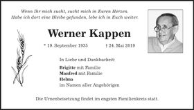 Traueranzeige Werner Kappen