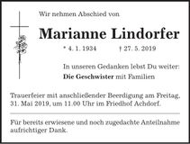Traueranzeige Marianne Lindorfer
