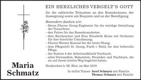 Traueranzeige Maria Schmatz