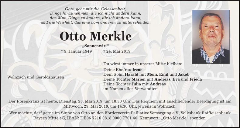 Traueranzeige Otto Merkle