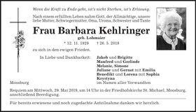 Traueranzeige Barbara Kehlringer