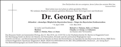 Traueranzeige Dr. Georg Karl