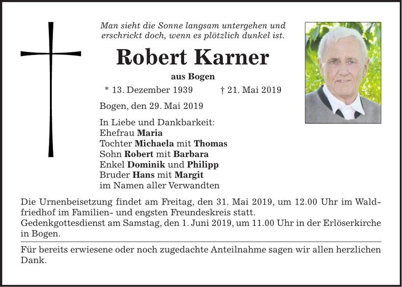 Traueranzeige Robert Karner