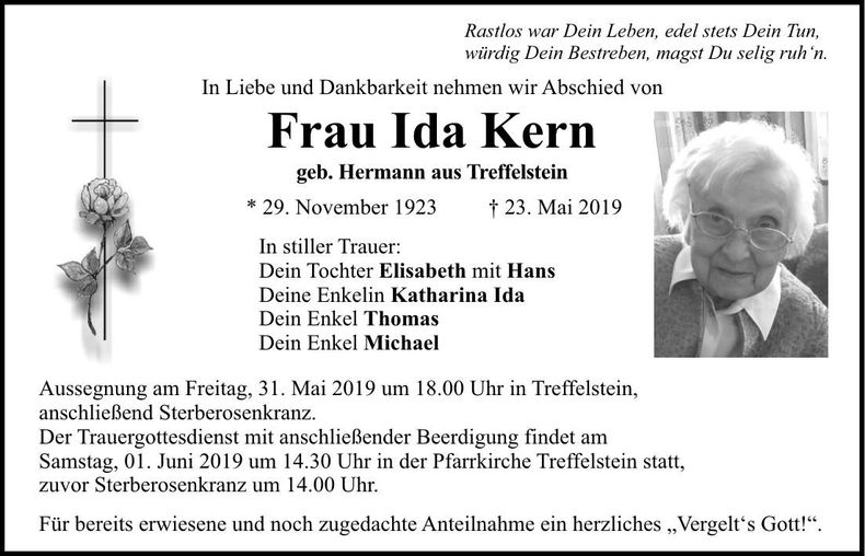 Traueranzeige Ida Kern