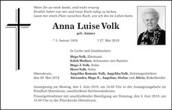 Traueranzeige Anna Luise Volk