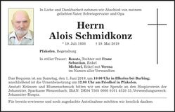 Traueranzeige Alois Schmidkonz