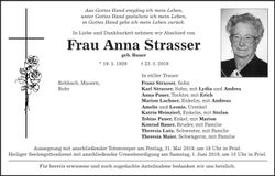 Traueranzeige Anna Strasser